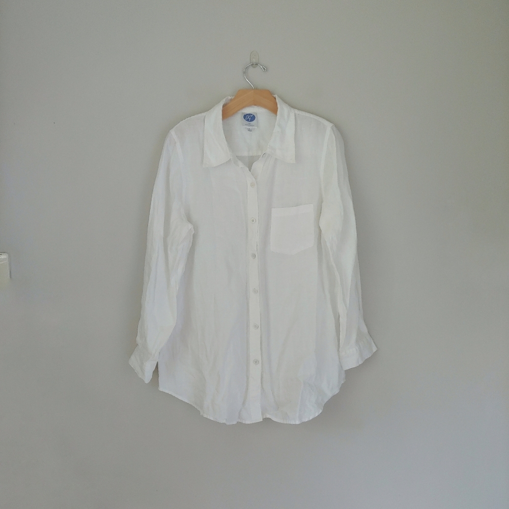 Diane Gilman Linen Button Down Shirt White Size Large